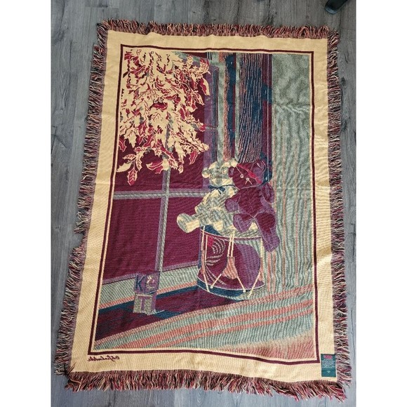 BOB TIMBERLAKE Triple Woven Tapestry Afghan Blanket Christmas Bears in Window - Picture 2 of 5